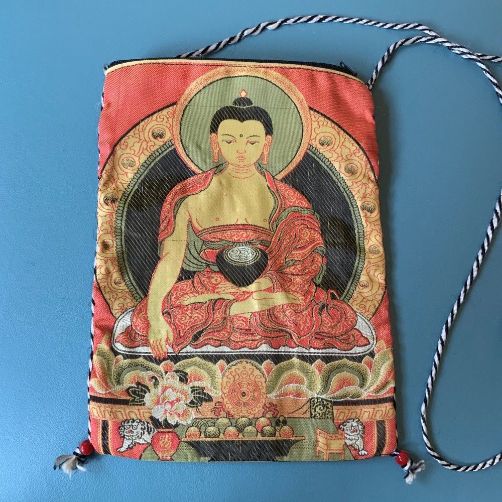 Vintage 90s Colorful Fabric Bag w/ Buddah Motif & Tribal Pattern